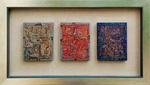 Zdjęcie obrazu Janusz Osicki - Tryptyk (19x25cm/3; w ramie 98x55cm) - Janusz Osicki. Foksal17 - Galeria Sztuki w Warszawie.