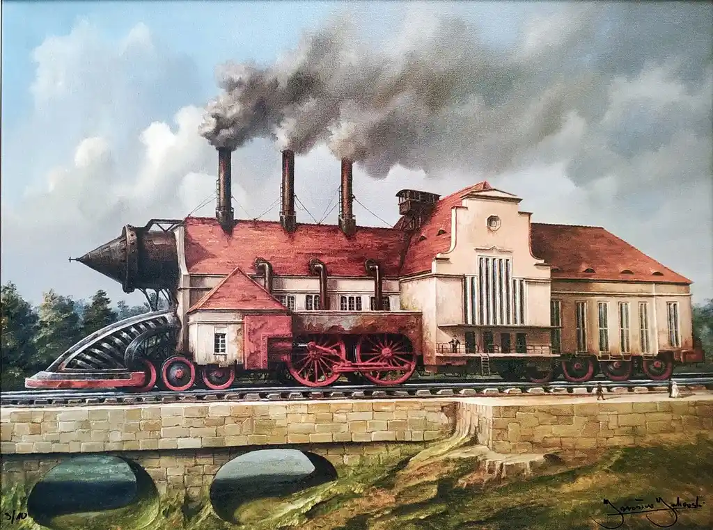 Zdjęcie obrazu Jarosław Jaśnikowski - Stacja Legnica. Odjazd! - . Foksal17 - Galeria Sztuki w Warszawie.
