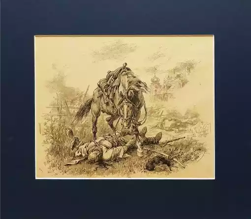 Zdjęcie obrazu Juliusz Kossak - Pożegnanie z przyjacielem - Juliusz Kossak. Foksal17 - Galeria Sztuki w Warszawie.